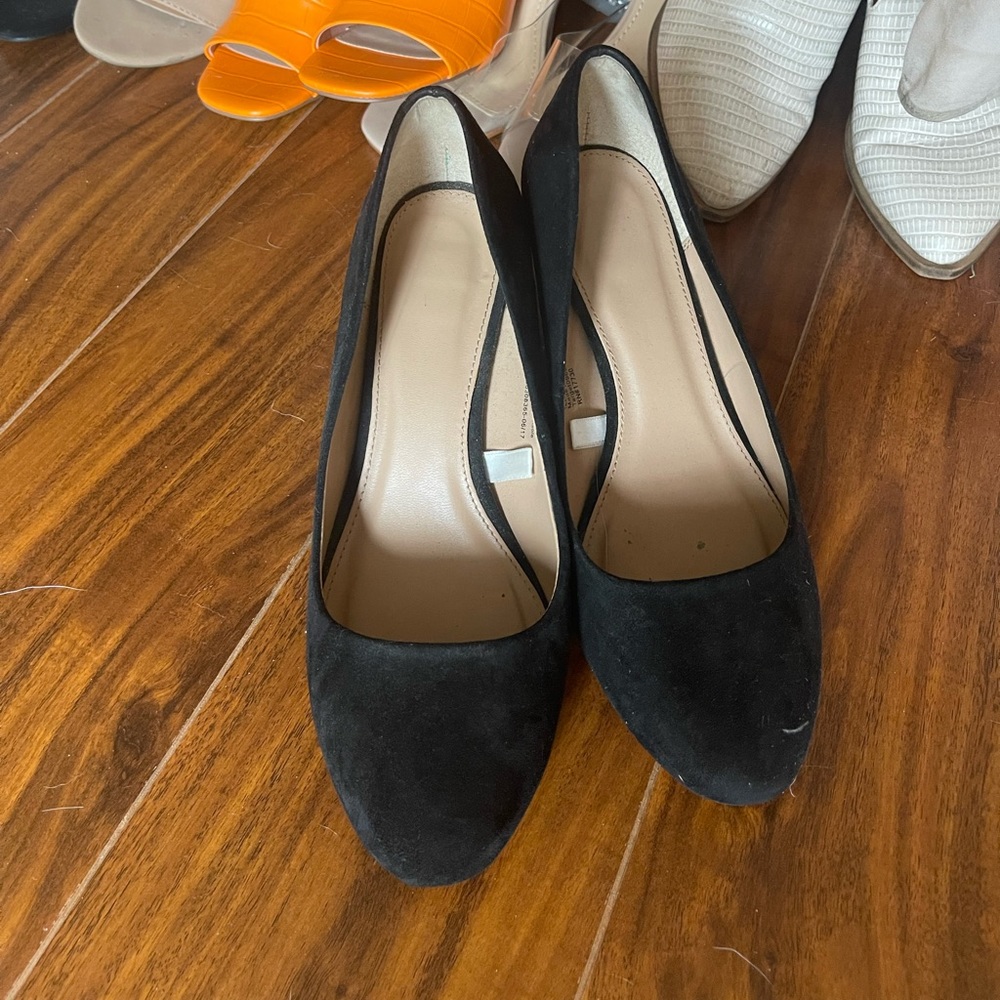 Black suede wedges